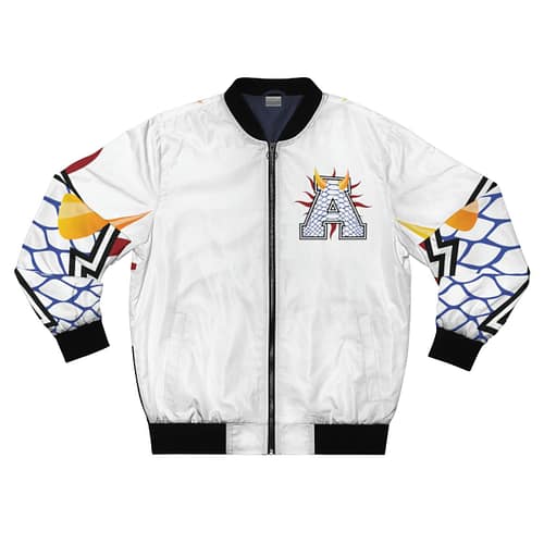 Men's AOP Bomber Jacket Alumni : Reptile blue / white