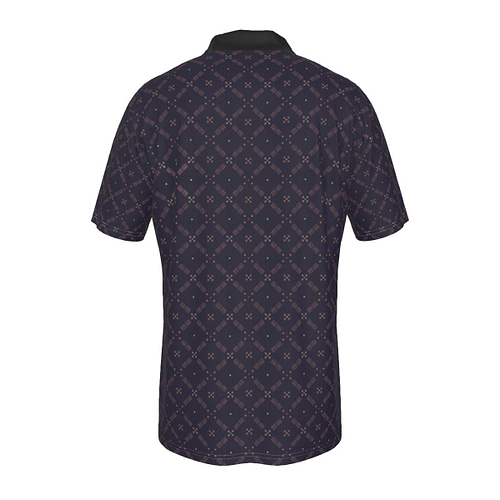 Men's Lapel Zip Short Sleeve POLO - Purple Squares & Swirls All-Over Print