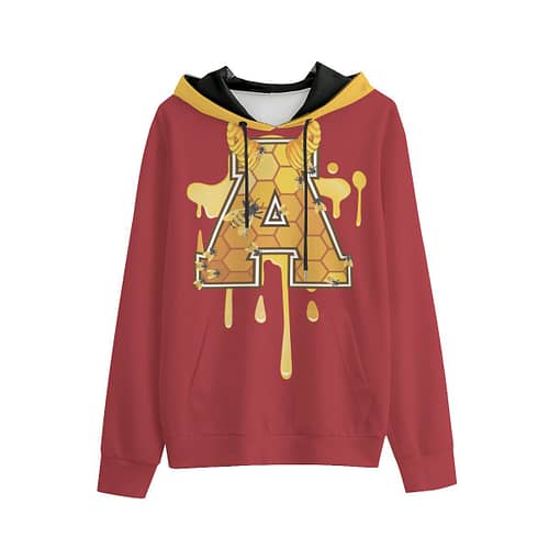 100% pure cotton Alumni hoodie - honey hive / red solid