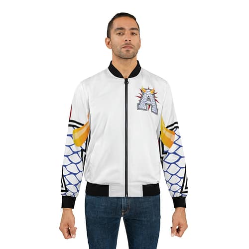 Men's AOP Bomber Jacket Alumni : Reptile blue / white - Image 3