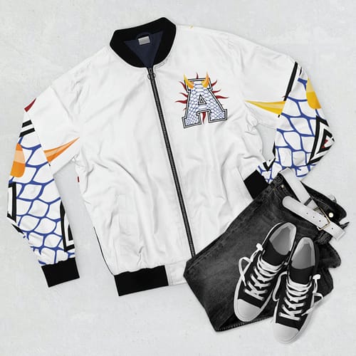 Men's AOP Bomber Jacket Alumni : Reptile blue / white - Image 4