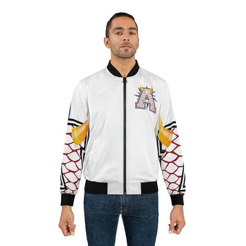 Men's AOP Bomber Jacket Alumni : Reptile red  / white - Image 3