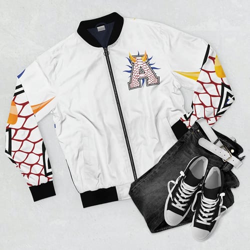 Men's AOP Bomber Jacket Alumni : Reptile red  / white - Image 4